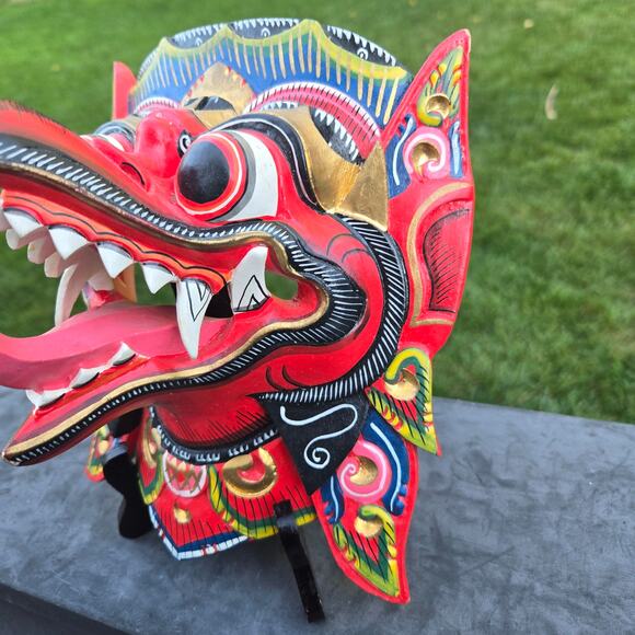 Vintage Balinese Garuda Mask Hand Painted Marked Mythical Ceremonial Wall Art - Picture 4 of 14